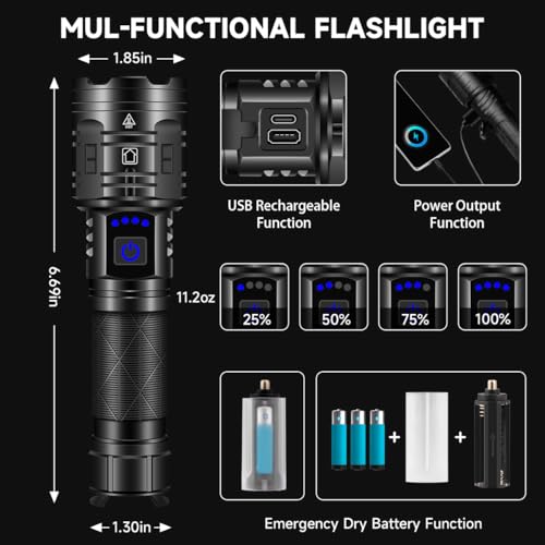 Rechargeable Flashlight High Lumens Tactical 5 Modes Adjustable Zoom Waterproof for Camping Emergencies lightessx