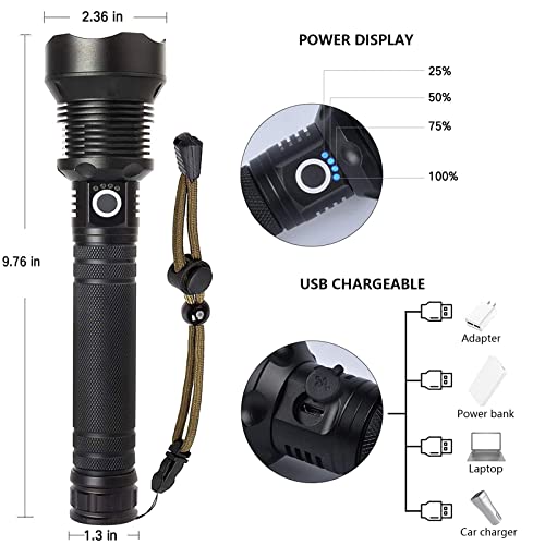 Rechargeable LED Flashlight High Lumens 5 Modes Waterproof Type C for Camping Emergencies lightessx