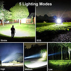 Rechargeable LED Flashlight High Lumens Zoomable 5 Modes Power Bank IPX6 Waterproof for Camping lightessx