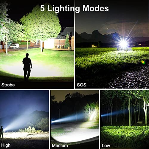 Rechargeable LED Flashlight High Lumens Zoomable 5 Modes Power Bank IPX6 Waterproof for Camping lightessx