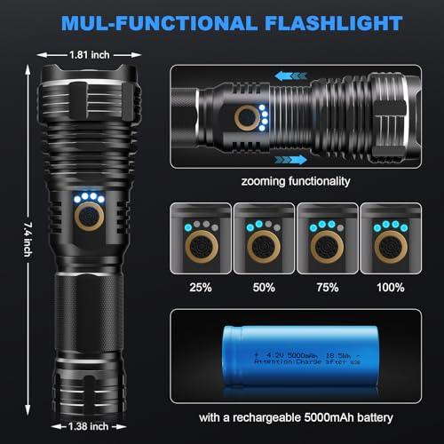 Rechargeable LED Flashlight High Lumens Zoomable 5 Modes Power Bank IPX6 Waterproof for Camping lightessx
