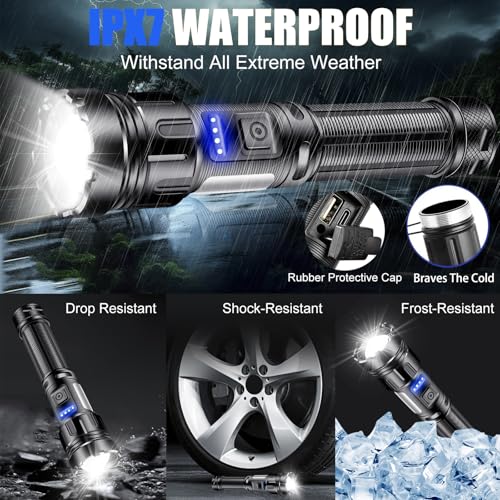 Rechargeable LED Flashlight 1200 Lumens 7 Modes Zoomable COB Side Light Magnetic Base Waterproof lightessx
