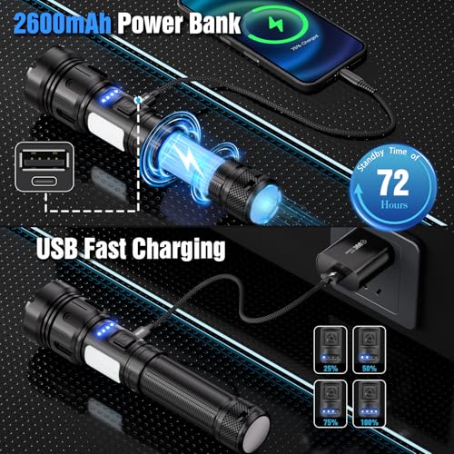 Rechargeable LED Flashlight 1200 Lumens 7 Modes Zoomable COB Side Light Magnetic Base Waterproof lightessx