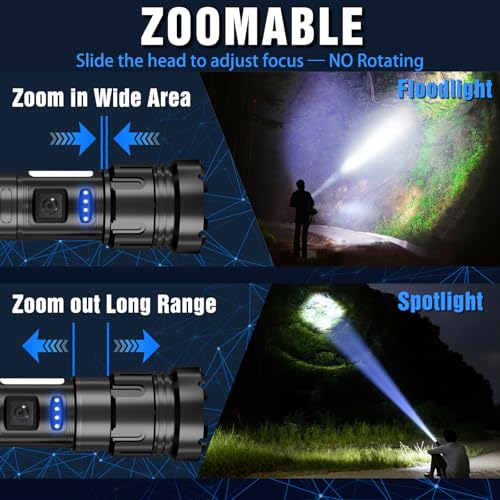 Rechargeable LED Flashlight 1200 Lumens 7 Modes Zoomable COB Side Light Magnetic Base Waterproof lightessx