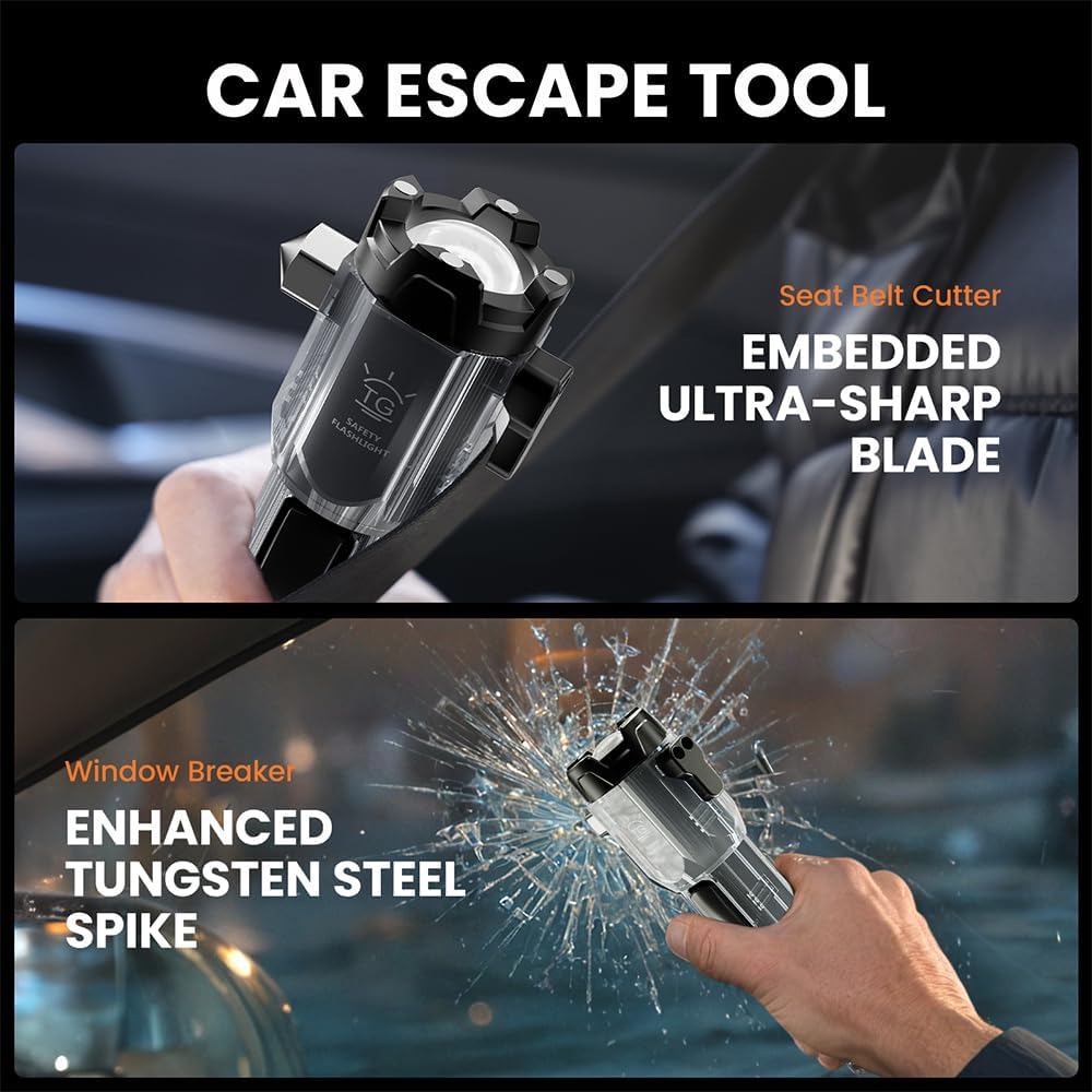 Car Safety Hammer Flashlight LED Tactical Torch with Glass Breaker Seatbelt Cutter