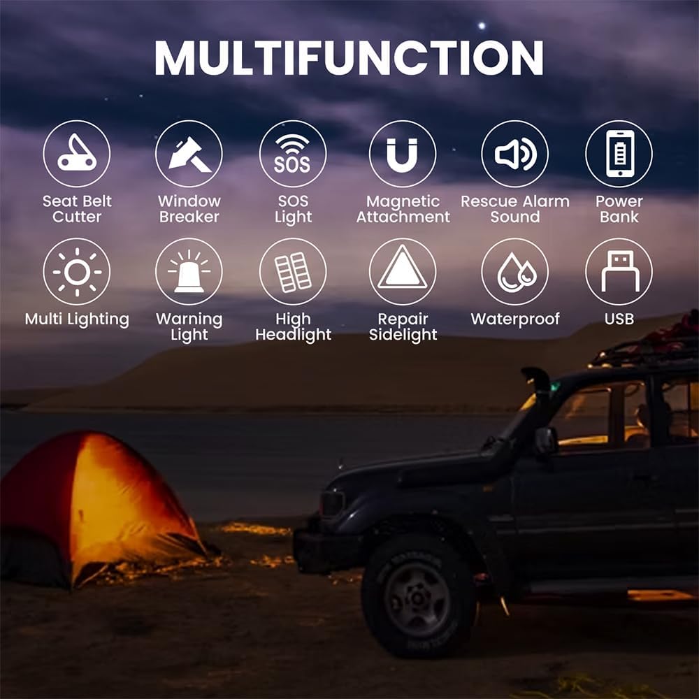 Car Safety Hammer Flashlight LED Tactical Torch with Glass Breaker Seatbelt Cutter