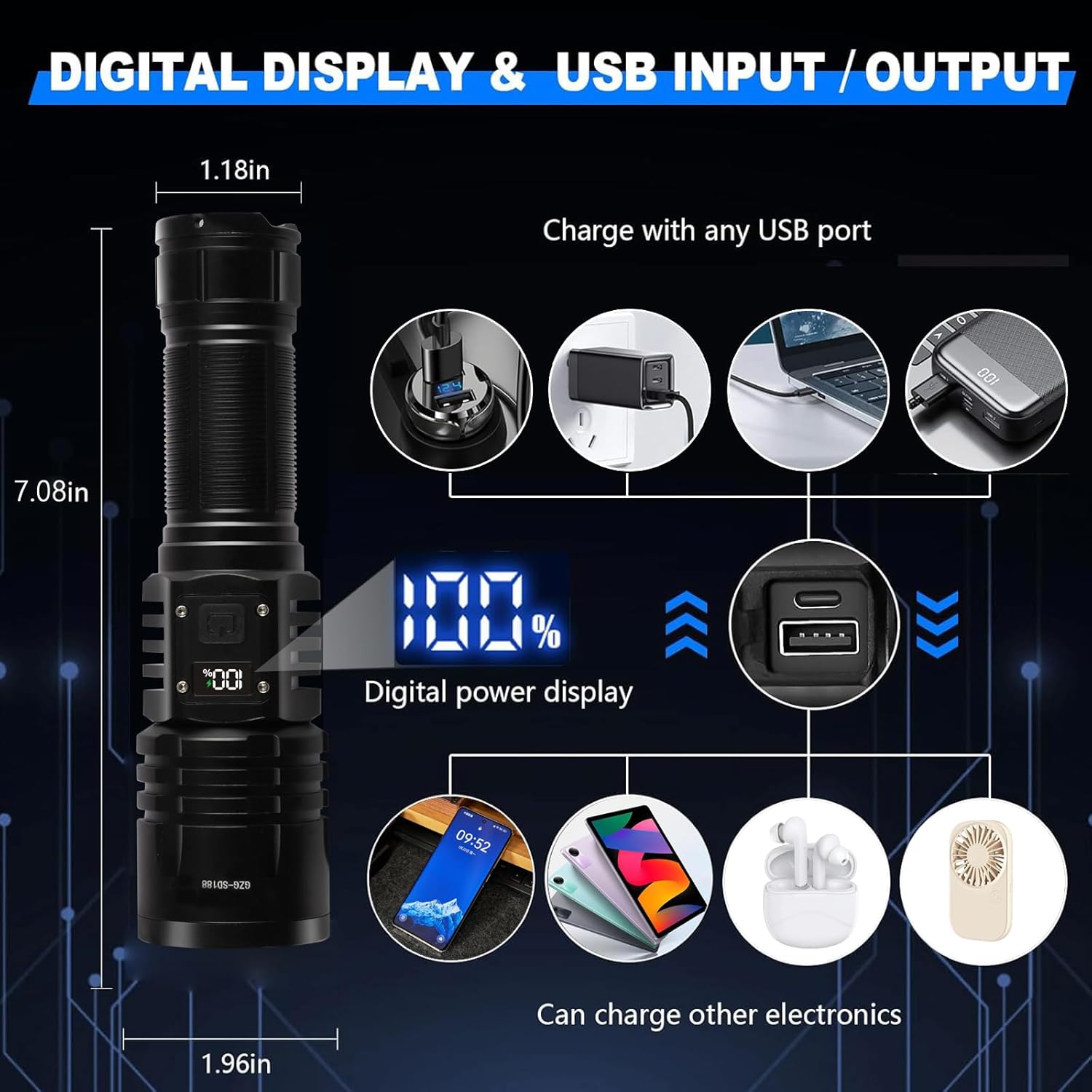 Rechargeable LED Flashlight 1000000 Lumens Super Bright Tactical Spotlight High Powered Waterproof Torch