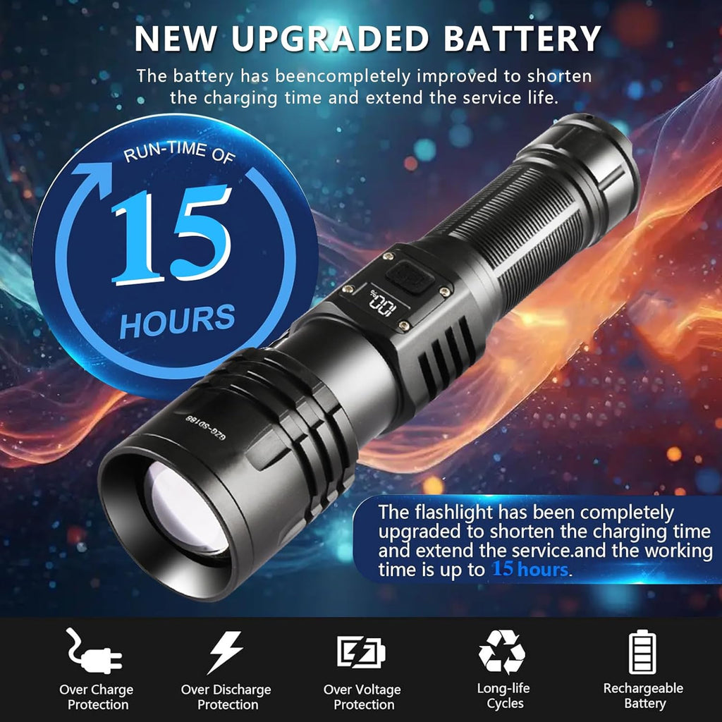 Rechargeable LED Flashlight 1000000 Lumens Super Bright Tactical Spotlight High Powered Waterproof Torch