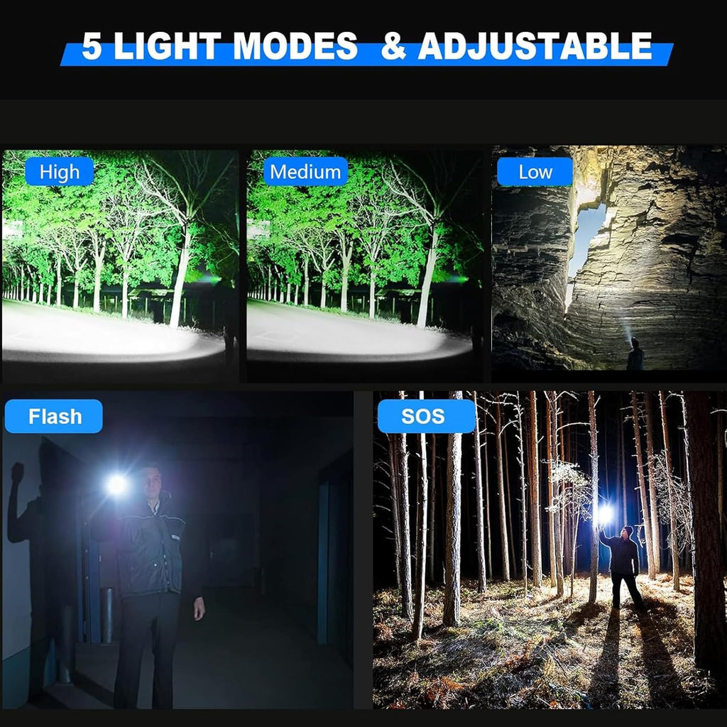 Rechargeable LED Flashlight 1000000 Lumens Super Bright Tactical Spotlight High Powered Waterproof Torch