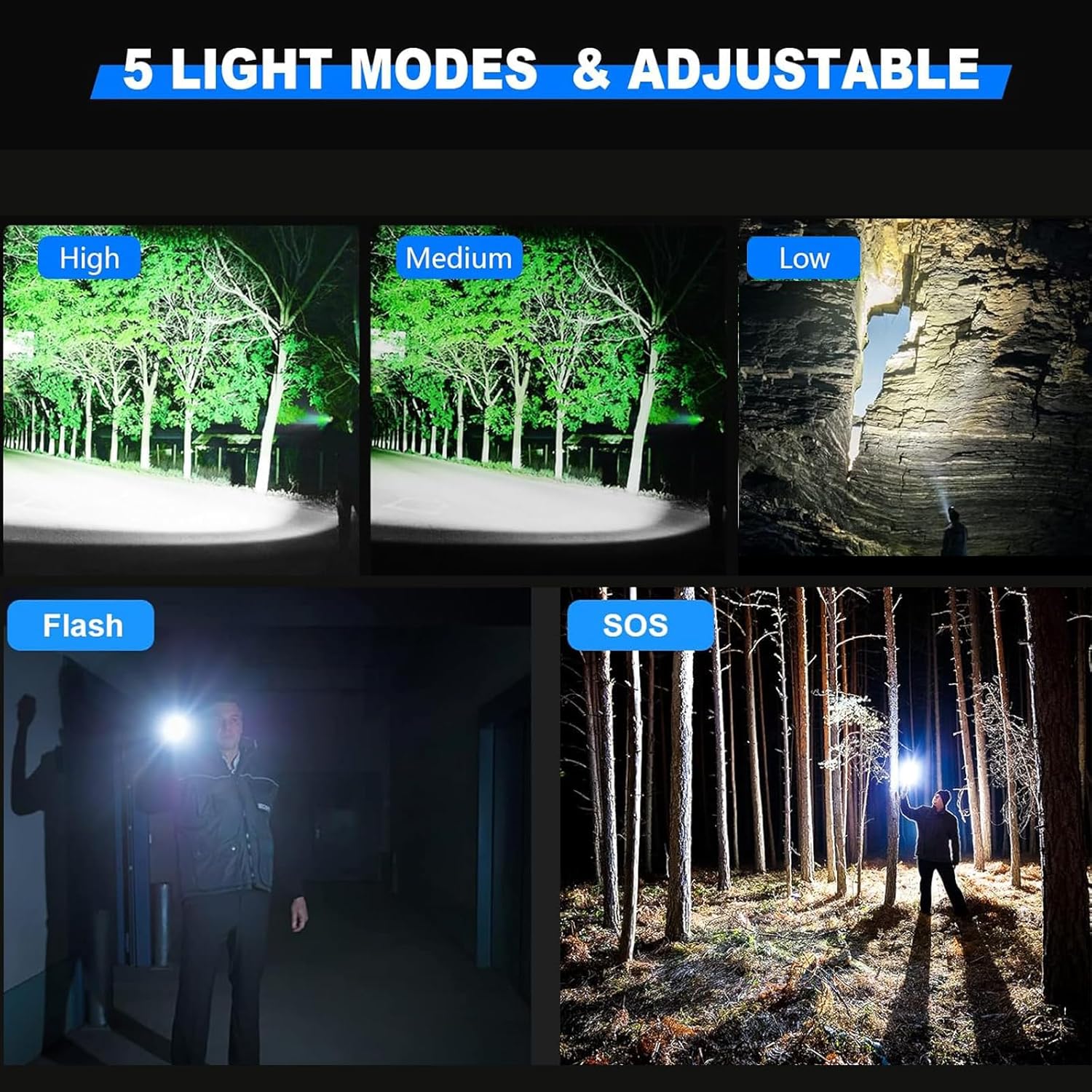 Rechargeable LED Flashlight 1000000 Lumens Super Bright Tactical Spotlight High Powered Waterproof Torch